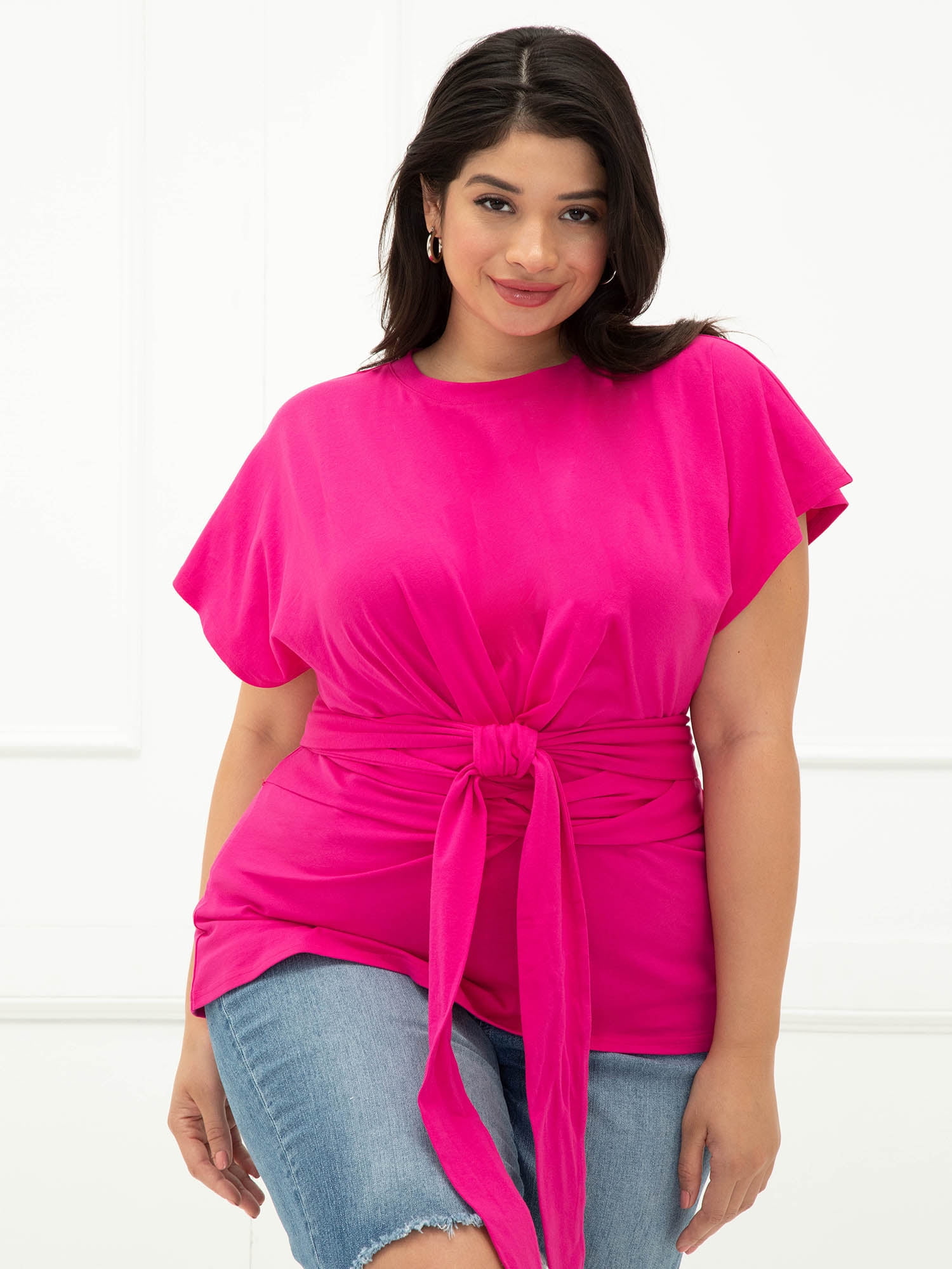 Tie-Waist T-Shirt with Flutter Sleeves 
