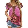 thumbnail image 2 of Tree Of Life Ruffle Short Sleeve T-Shirt Women'S Print Fashion Casual T Shirts For Girl Gift Tree Of Life Colorful Tree Pink, 2 of 4
