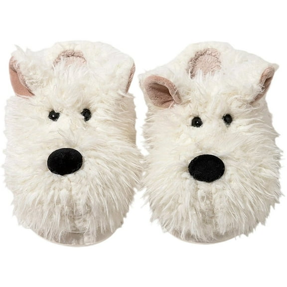 Cute Cotton Slippers for Women Cartoon Dog Design Non-Slip Thick Sole Warm Fleece Ladies Plush Shoes Soft Sole Winter House Shoes