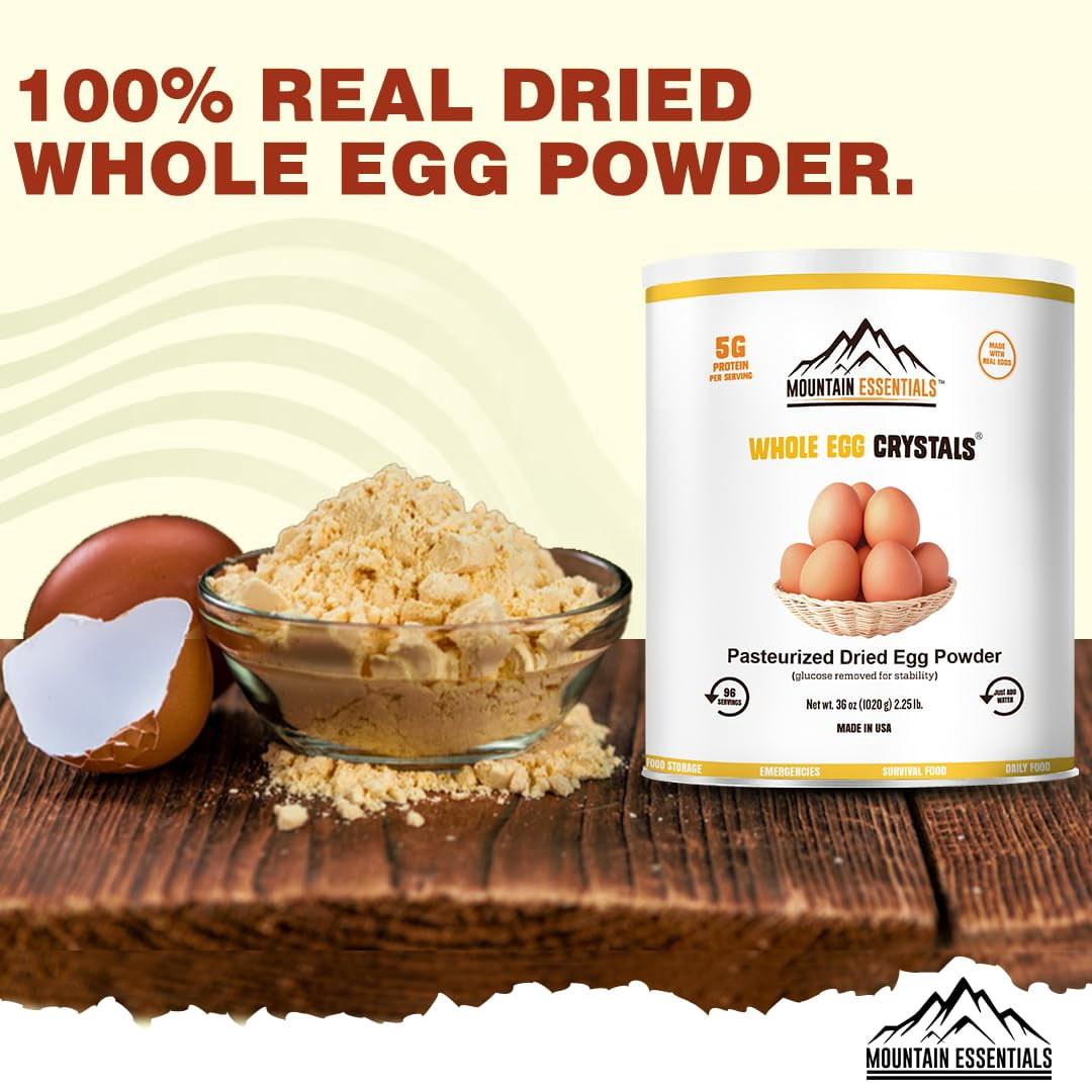Mountain Essentials Dehydrated Whole Powdered Egg Crystals Made from All-Natural Ingredients | Long Term Storage Shelf Stable |Perfect for Emergency Survival & Backpacking No Additives 2.25 Lb 01 Can✅