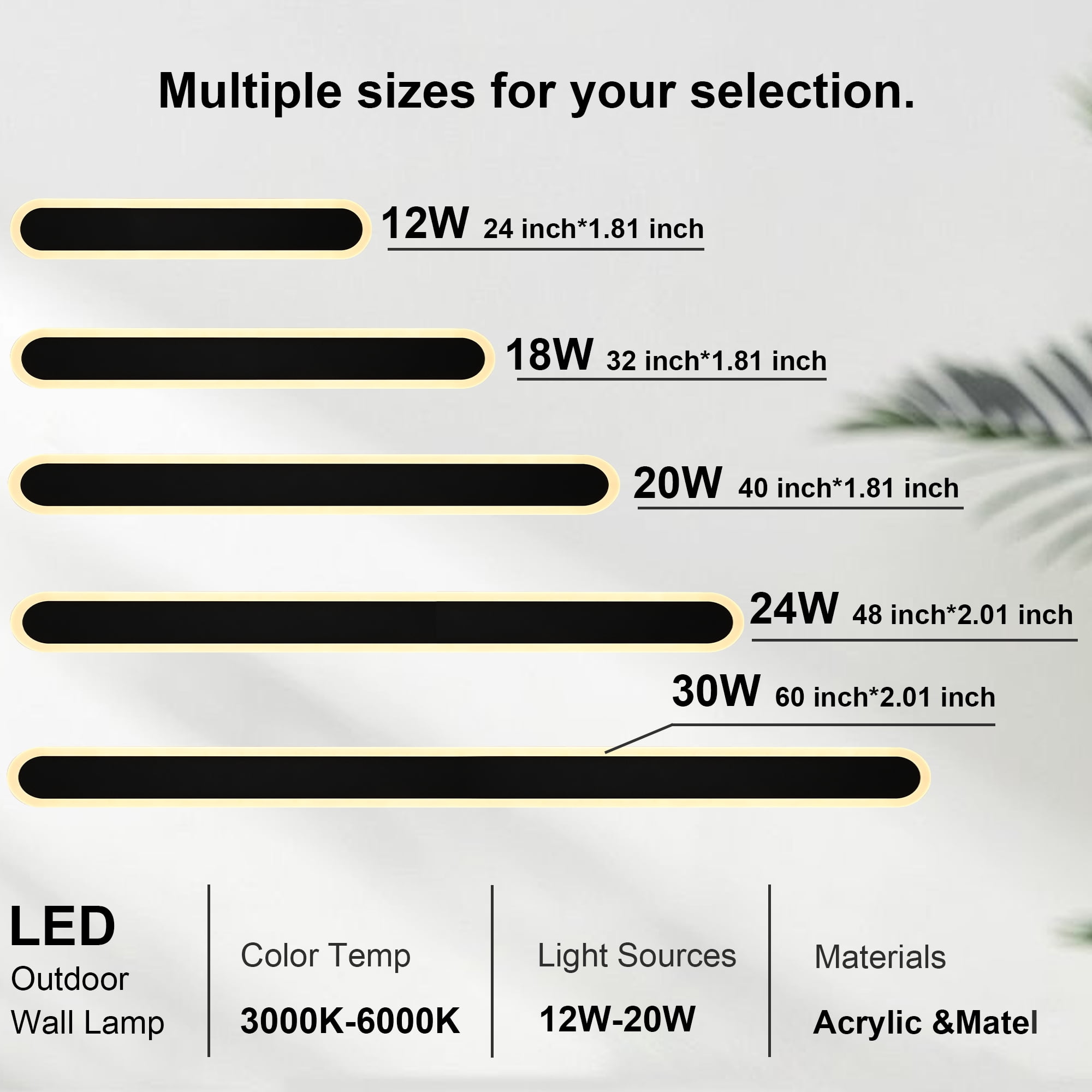 Melucee 2 Pack 60inch Long Oval Outdoor Modern LED Wall Light, 3000K-6000K Dimmable Outdoor Wall Sconces Waterproof Wall Mount Lighting Fixture Rectangular Black Wall Lights for Porch Garage