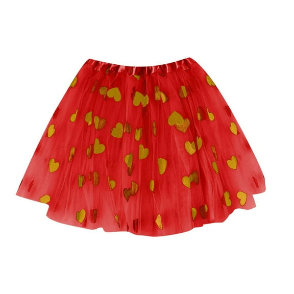 HNMKIU Girls Ballet Tutu Skirt with Heart Print Mesh Layer for Dance Performance and Play Red,3-14 Years