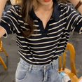 thumbnail image 2 of Women's Casual Short Sleeve Striped Tee Top Collar Neck T-Shirt, 2 of 4