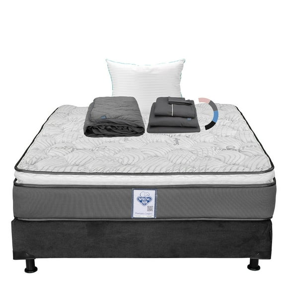 Colchon Individual Prestige+Box Base Cama+Almohada Royal+Protector Lux+Sabanas Royal
