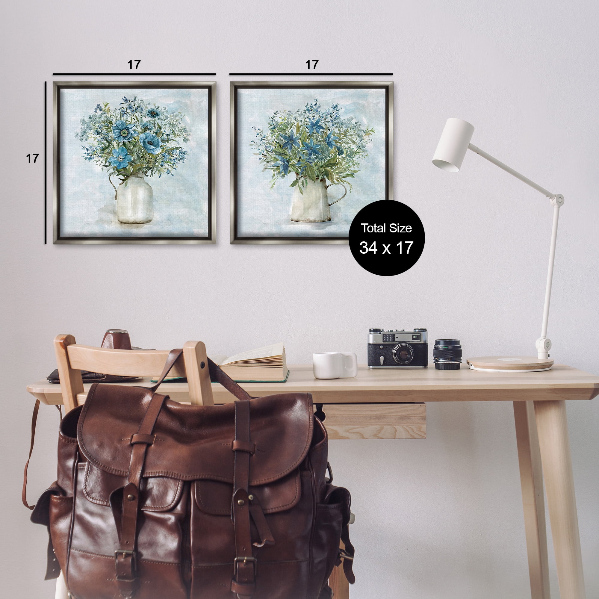 Stupell Industries Country Mixed Floral Bouquets Botanical & Floral Painting Gray Floater Framed Canvas Art Print Wall Art, 18 x 18, Set of 2