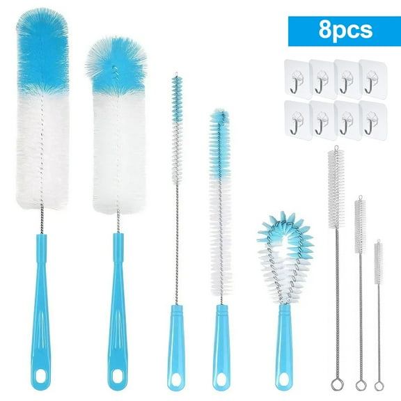 TSV 16pcs Bottle Cleaning Brush Set, Long Handle Bottle Cleaner for Narrow Neck Wine/Beer Bottles, Cup, Kettle Spout, Straw Brush, Blue