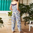 thumbnail image 4 of Women Linen Overalls Summer Casual Floral Printed Loose Fit Jumpsuits Boho Wide Leg Rompers Pants with Pockets Purple L, 4 of 6
