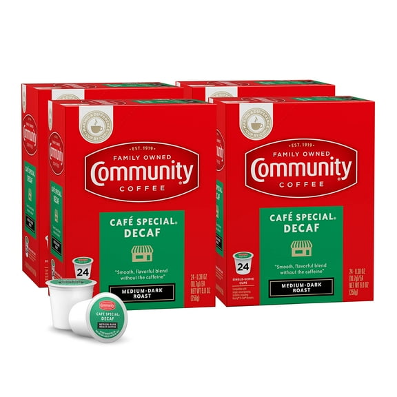 Community Coffee Café Special Decaf 96 Count Coffee Pods, Medium Dark Roast, Compatible With Keurig 2.0 K-Cup Brewers