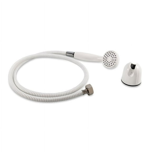 Camco Camper/RV Outdoor Shower Head Kit | Features a 5-Foot Hose with Garden Hose Fitting & Suction Cup Mount (43762)