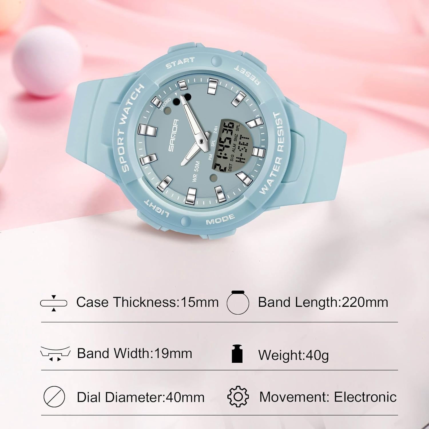 Electronic Wristwatch Digital Analog Quartz Watches Ladies Simple Resin 50M Waterproof Watch Multifunctional Military for Women