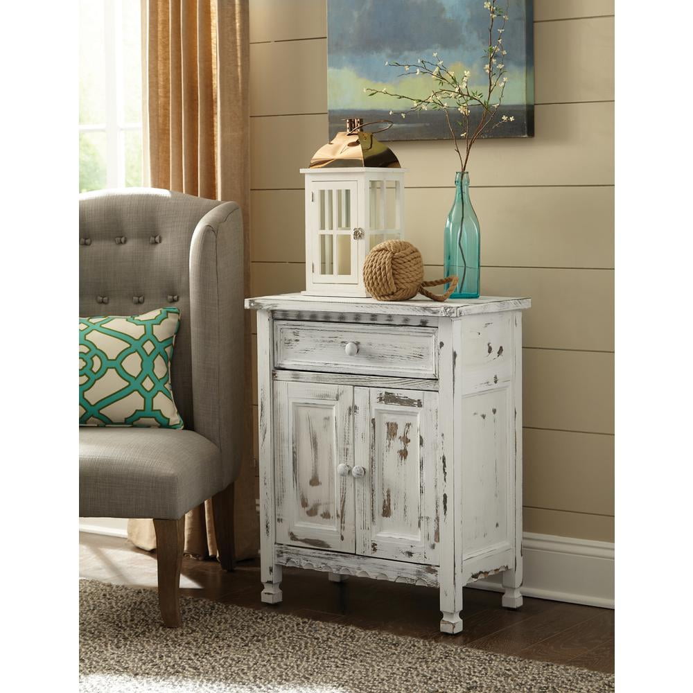 Distressed white accent cabinet discount