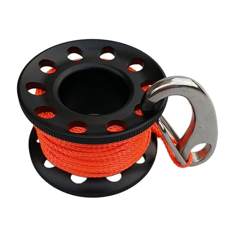 Funtasica Small Compact Finger Spool, Scuba Diving Reel Line Holder & Stainless Steel Spring Hook Safety Gear Equipment - Select Colors Black, Size: As