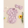 thumbnail image 3 of Bagilaanoe Newborn Baby Girl Summer Rompers Floral Print Short Sleeve Bodysuits + Headband 3M 6M 12M 18M Infant One Piece Jumpsuit, 3 of 7