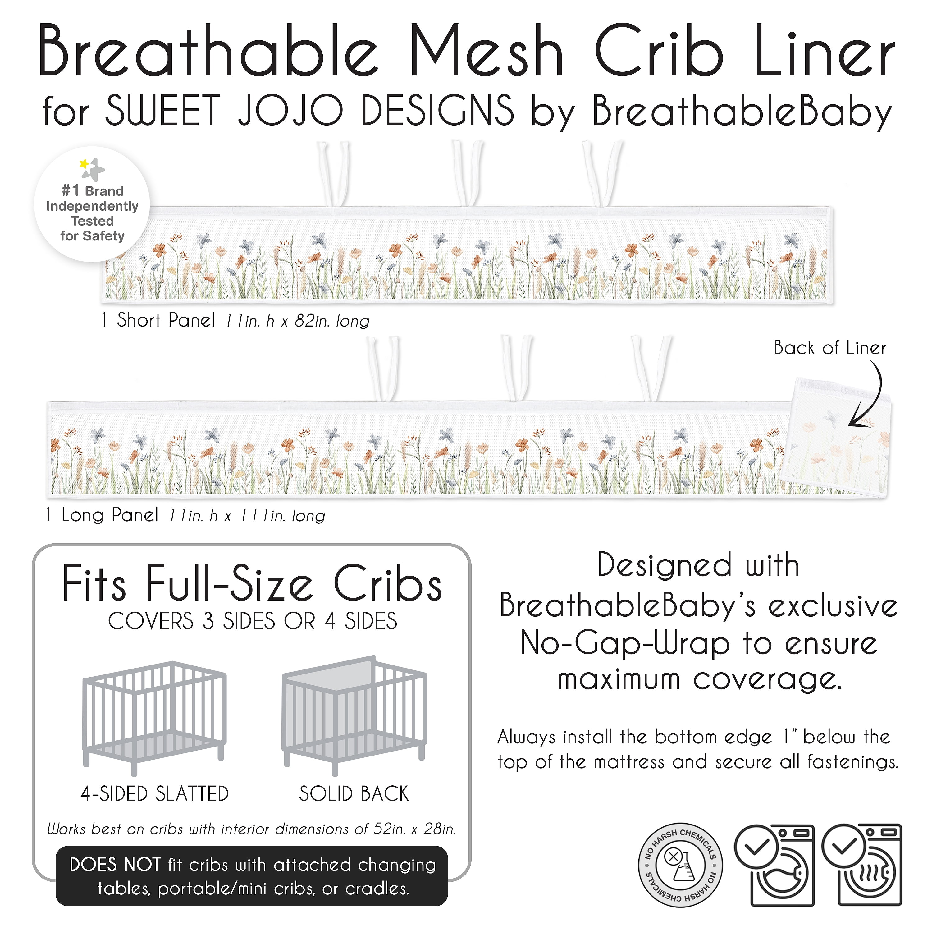 Sweet Jojo Designs + BreathableBaby Watercolor Floral Garden Sage Green Girl Breathable Mesh Crib Liner