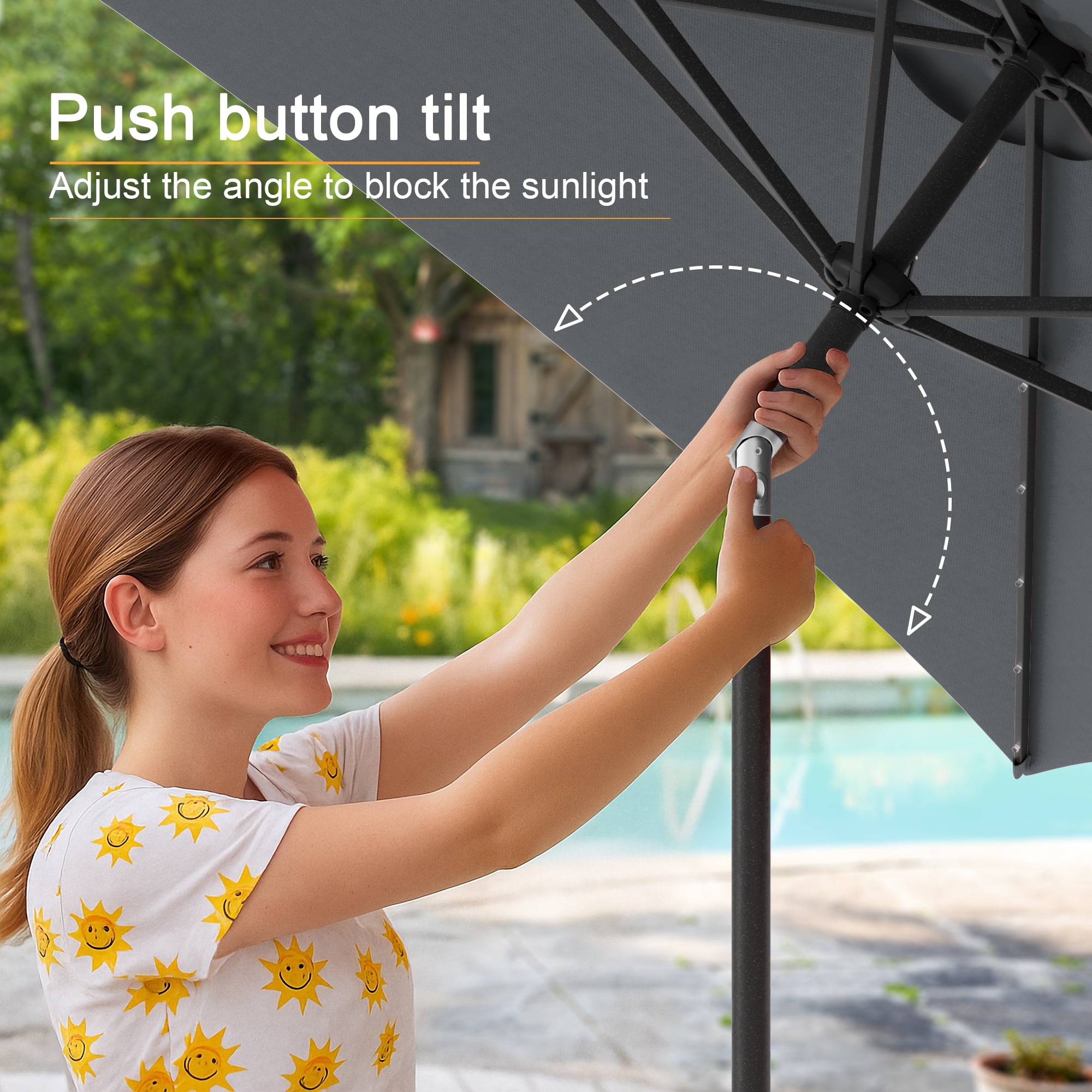 ACEGOSES LED Outdoor Patio 6x9ft Deck Solar Light Market Umbrella, Outside Table Umbrellas With Polyester canopy,Anthracite