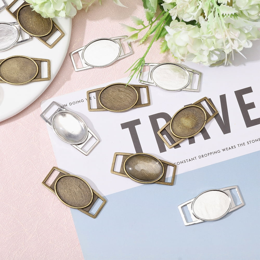 32 Pcs Shoelace Buckle Charm Oval Shoe Lace Tags Blank Shoelace Decoration Buckle Charms Shoe Lace Buckle Commemorative Photo Shoe Label Shoe Decoration Accessories with 32 Pcs Glass Patch making