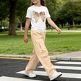 thumbnail image 6 of ITSAME Girls Outfit Set Bow Print T-Shirt and Cargo Pants 2-Piece Summer Fashion Casual Clothes Beige Size 9, 6 of 7