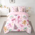 thumbnail image 3 of Homewish Cute Bowtie Ribbon 7 Pieces Bedding Comforter Set,Kawaii Gingerbread Man Full Bedding Set,Pink Brown Fitted Sheet Flat Sheet For Girls Kids,Ultra Soft Home Decor Reversible, 3 of 9