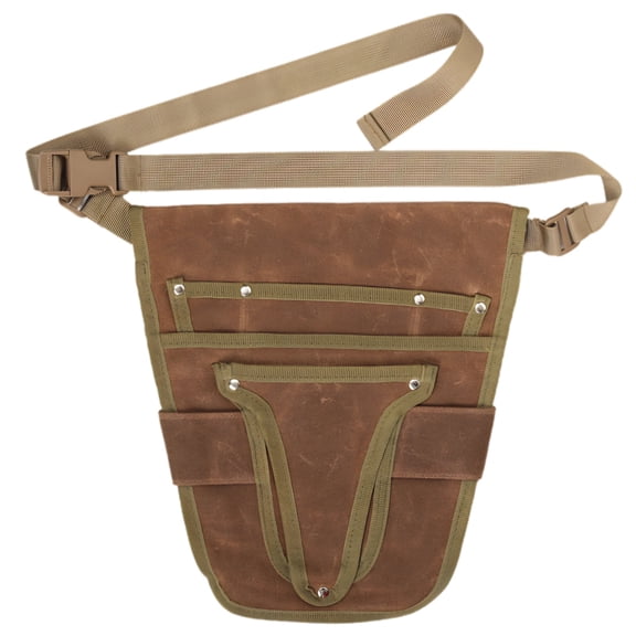 Brown Canvas Garden Tool Belt, 11.8 x 11.2 in / 30 x 28.5 cm Gardening Holster with Pockets, Portable Waterproof Tool Pouch for Women’s Gardening, Carpentry, and DIY Projects