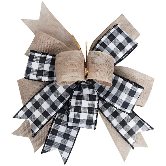 Christmas Tree Topper Plaid Bows Black White Checkered Large Rustic Farmhouse Burlap Bowknot Decoration for Fall Wedding Wall Home Wreath Decor