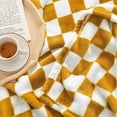 thumbnail image 4 of Throw Blankets Flannel Blanket with Checkerboard Grid Pattern Soft Throw Blanket for Couch, Bed, Sofa Luxurious Warm and Cozy for All Seasons (Yellow, ) Yellow, 4 of 7