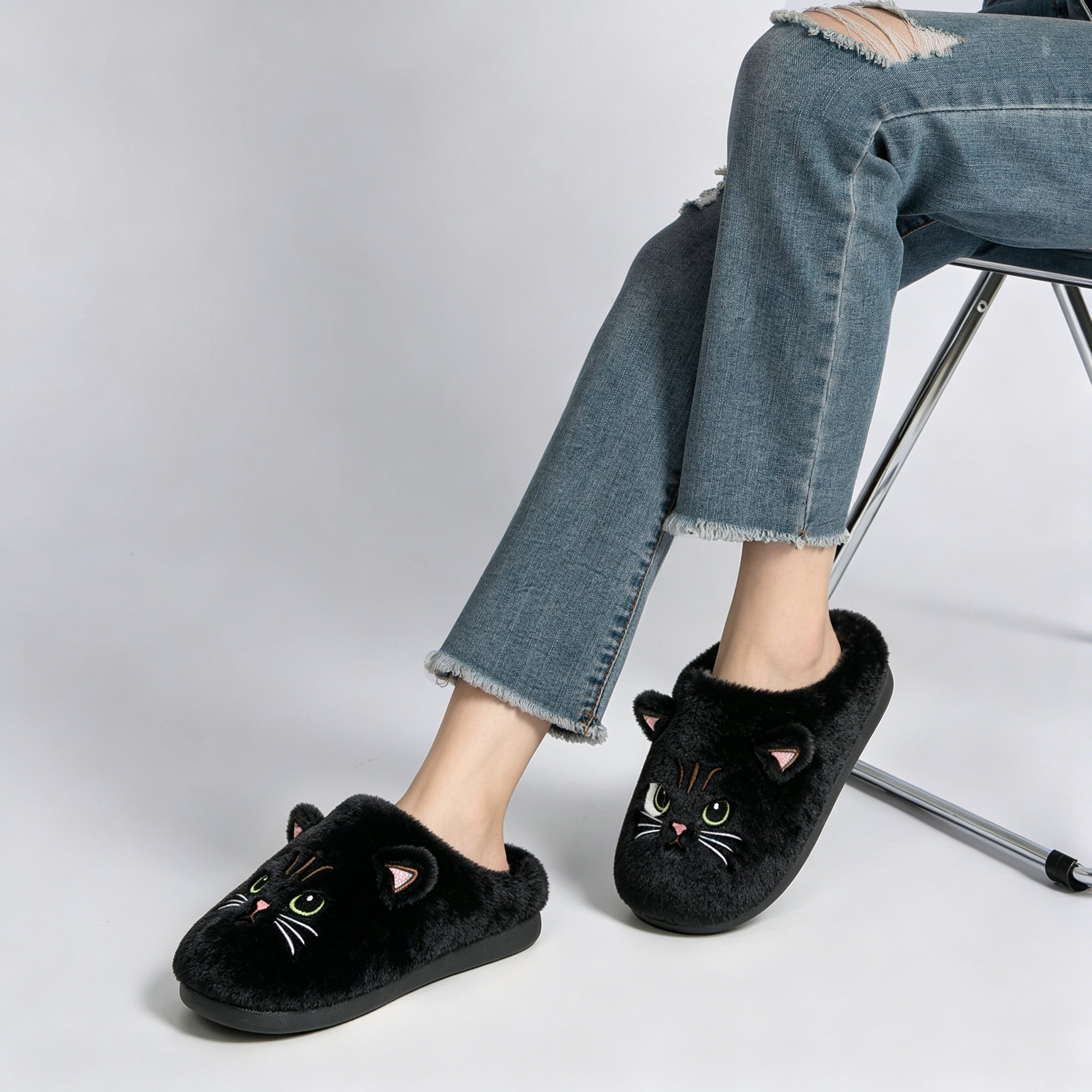 Ecetana Women's Fuzzy Cat House Slippers photo 6