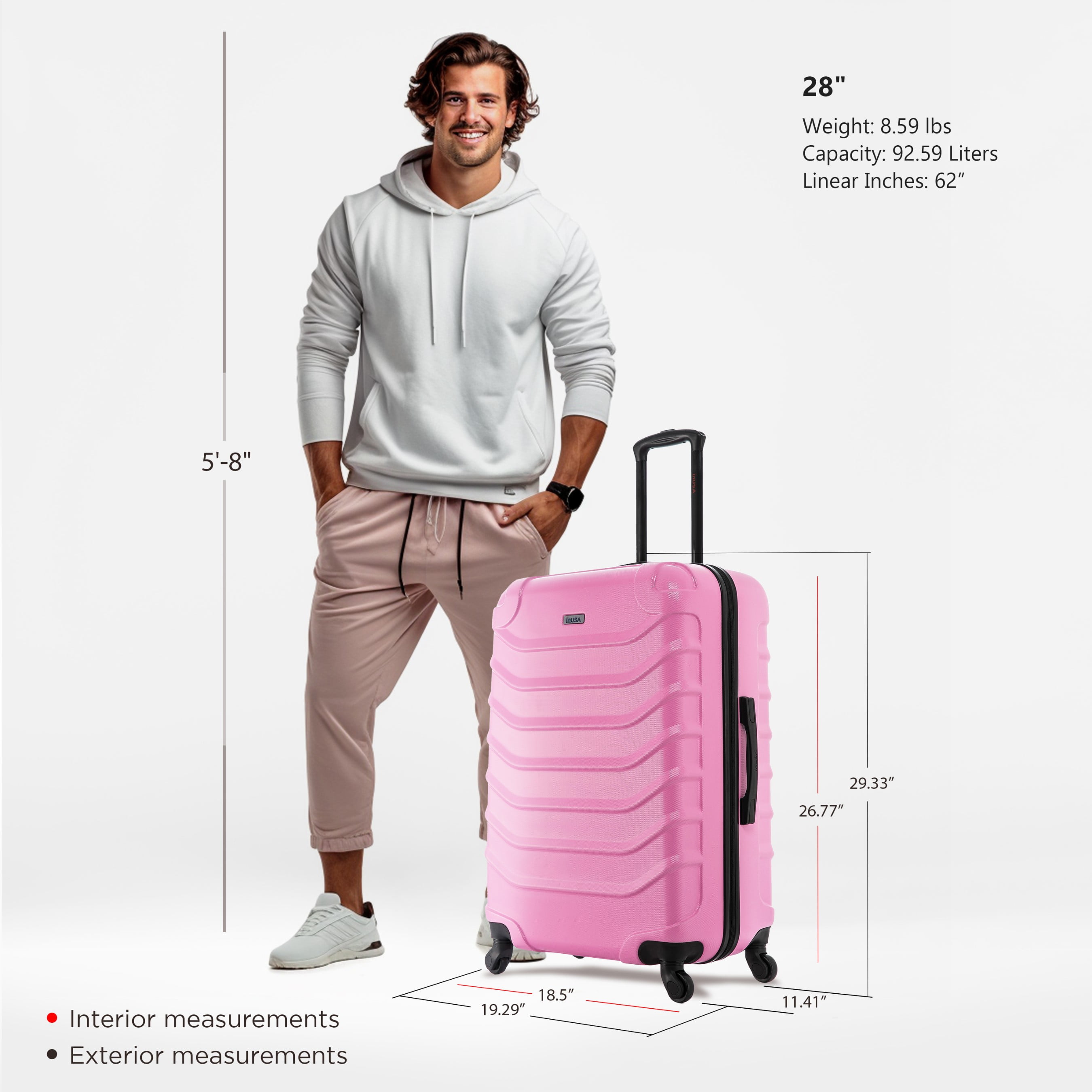 InUSA Endurance 28" Hardside Lightweight Luggage with Spinner Wheels, Handle, and Trolley, Pink