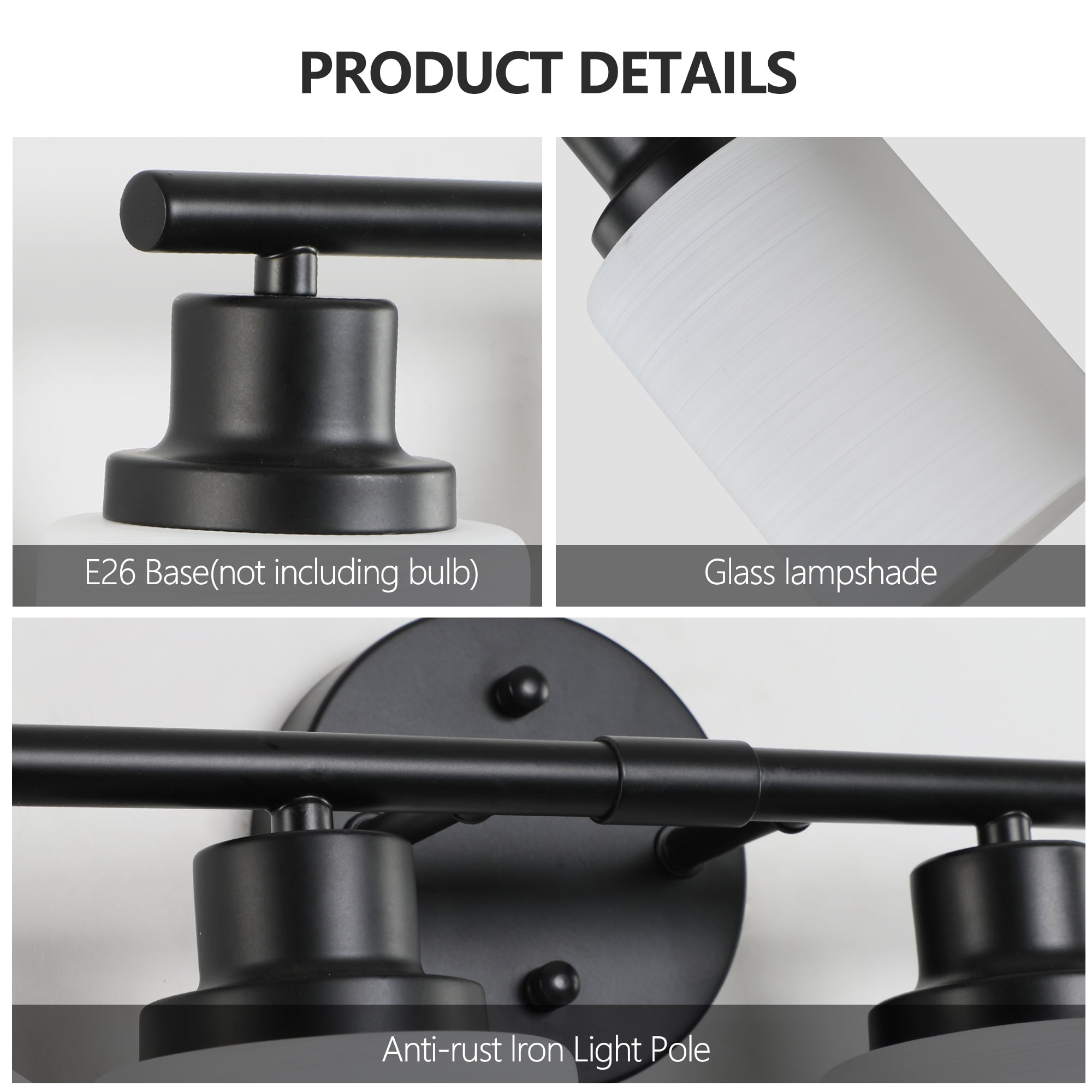31" 5-Light Vanity Mirror Light - Bathroom & Makeup Wall Sconce for Bedroom, Dressing Room – Frosted White Glass, Black Iron Frame (Bulb Not Included | Model: L001010-W5B)