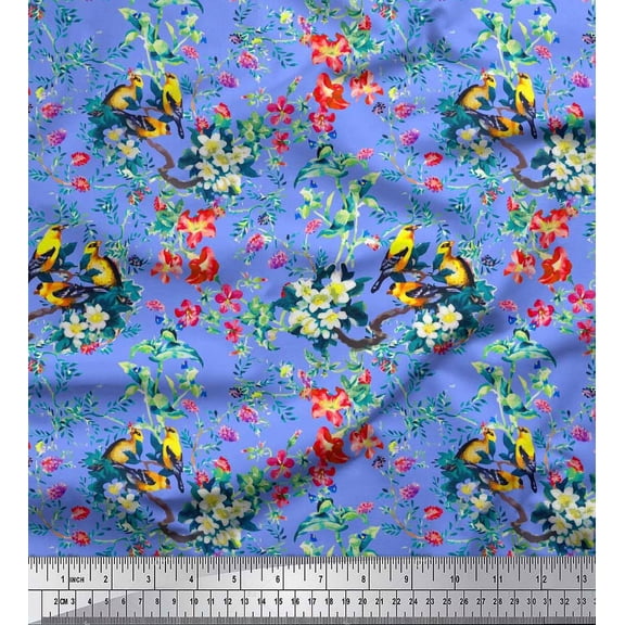 Soimoi Cotton Duck Fabric Berries,Leaves & Floral Print Fabric by Yard 42 Inch Wide