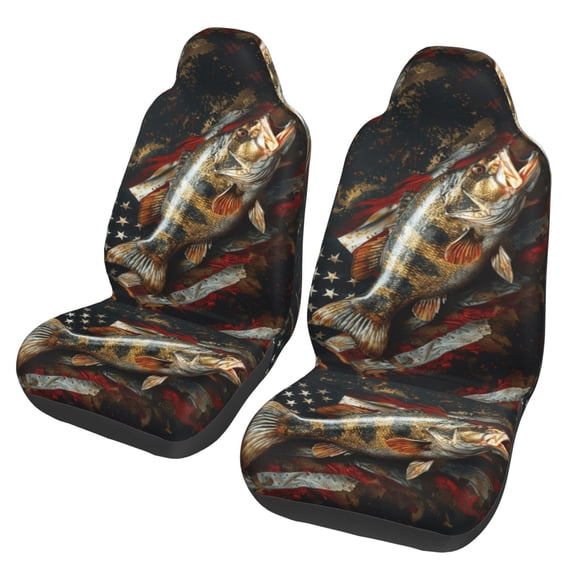 KAKALAD Bass Fish Jumping American Flag 01 Car Accessories Seat Covers Set Vehicle Seat Covers Universal Front Seats Protector 2 Pcs