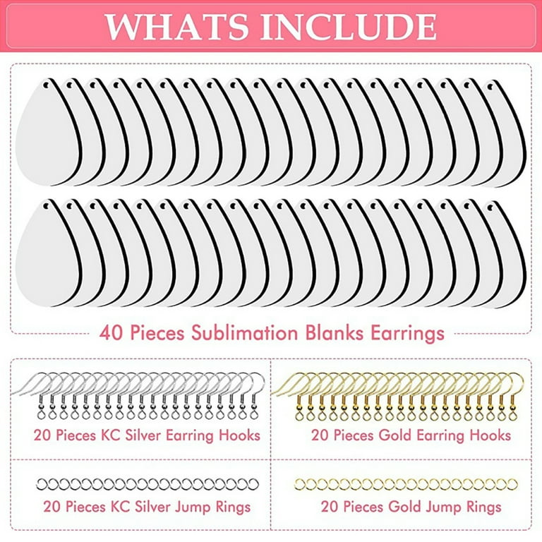 EUBUY 90pcs Sublimation Blank Earrings Set Heat Transfer Earring Ornament  Blanks with Earring Hooks and Jump Rings for Jewelry DIY Making Supplies 