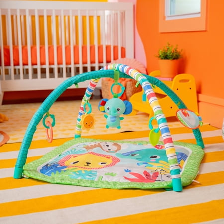 Bright Starts Wild Wiggles Baby Activity Gym & Play Mat, FoldAway Toy Bar, Newborn, Unisex (Green)