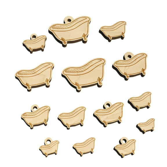 Cast Iron Bath Tub Wood Mini Charms Shapes DIY Craft Jewelry - With Hole - Various Sizes (16pcs)