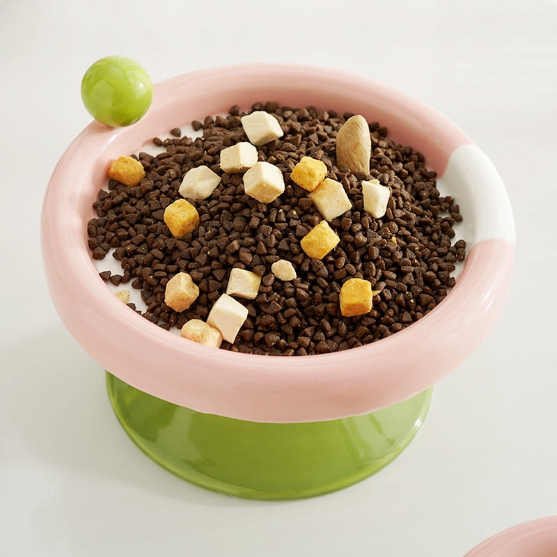 Fairela Elevated Ceramic Cat Bowl,Anti-Slip Raised Pet Feeder with Ice Cream Style Design,Pink