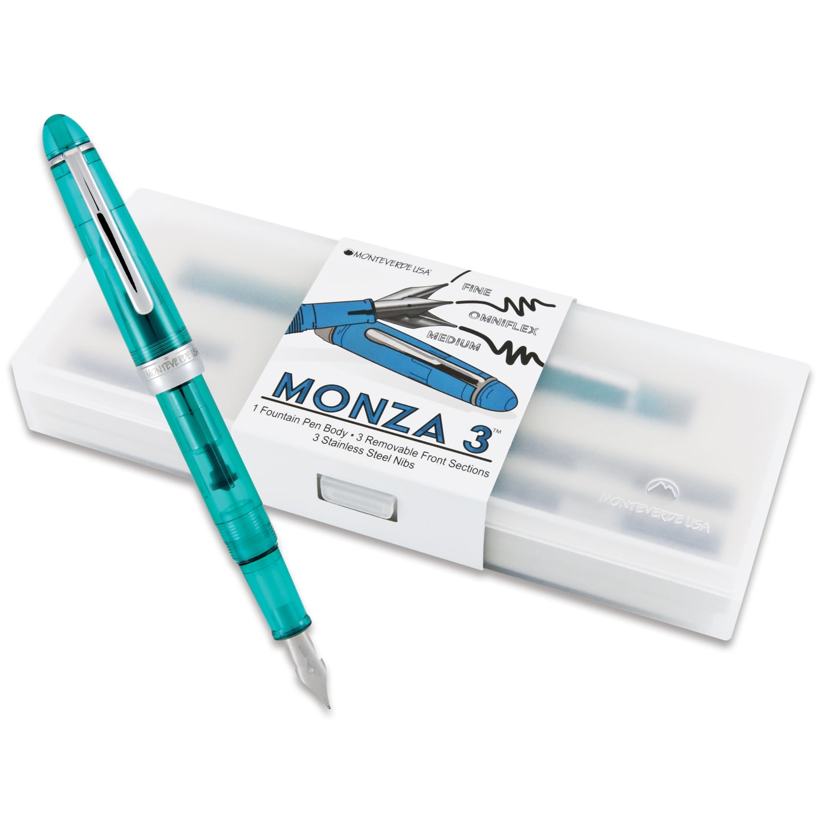 Monteverde Monza 3 Set Crystal Clear Fountain Pen, Teal