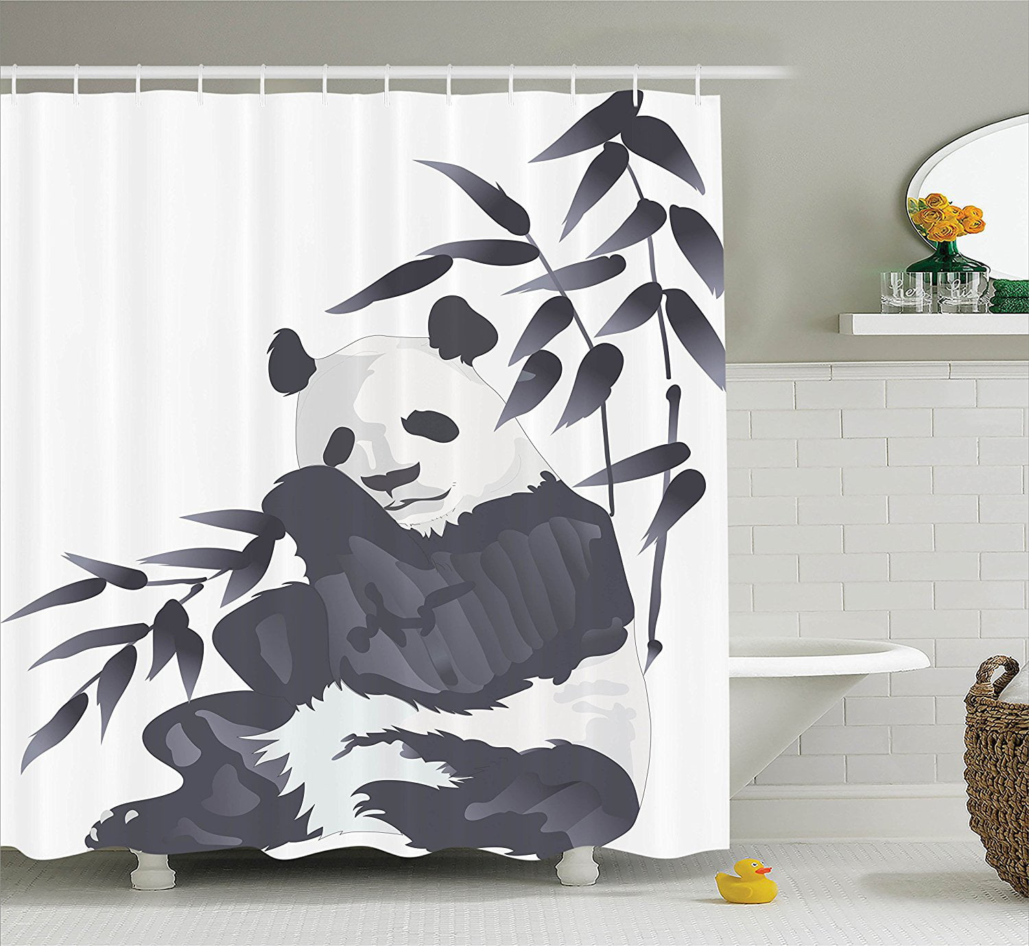 The Giant Panda Theme Waterproof Fabric Home Decor Shower Curtain Bathroom Mat 