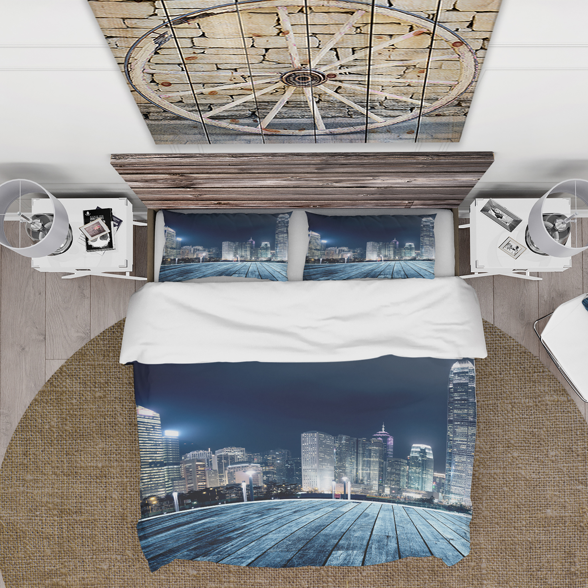 Designart 'Blue Hong Kong City Skyline' Modern & Contemporary Duvet Cover Set
