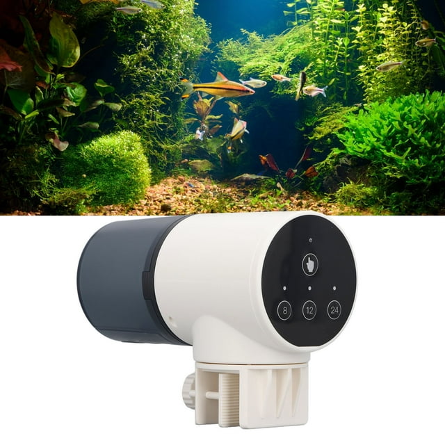 Timer Fish Food Dispenser, Adjustable Automatic Fish Feeder Adhesive Fixing for Fish Three Gears,Large Screen Digital Display