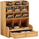thumbnail image 2 of Organizador de escritorio de madera multifuncional, soporte para bolígrafos, para el hogar, la oficina, suministros escolares, estante de almacenamiento con cajón, color cereza, 2 of 8