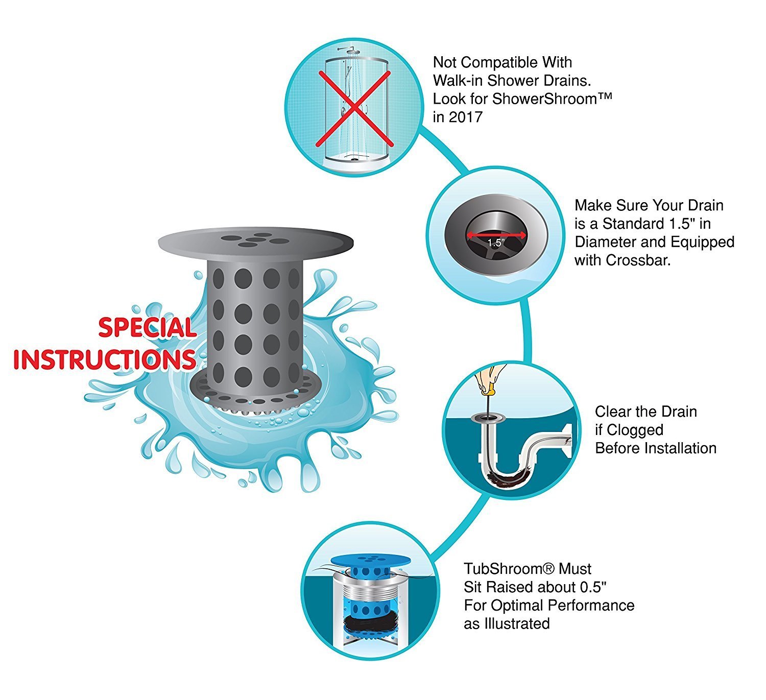 TubShroom (Gray) The Hair Catcher That Prevents Clogged Tub Drains