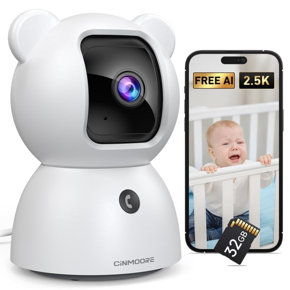 CINMOORE 2.5K Pet/Dog/Cat Camera with Phone App, No-Subscription Local Person/Pet/Cry Detection, 4MP Security Camera Indoor, PTZ WiFi Cameras for Home Security, Color Night Vision, Full Duplex Audio