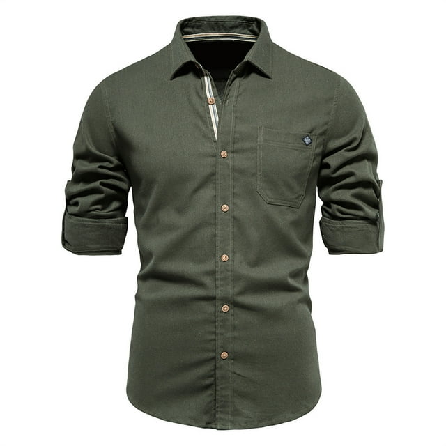 FAIWAD Chemises à Manches Longues en Coton pour Hommes, Couleur Unie, Col à Revers, Boutonnées, Décontractées