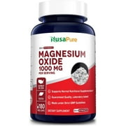 NusaPure 1,000mg Magnesium Oxide - 180 Veggie Caps, Non-GMO & Gluten-Free, Dietary Supplement for Unisex Adult Health & Wellness