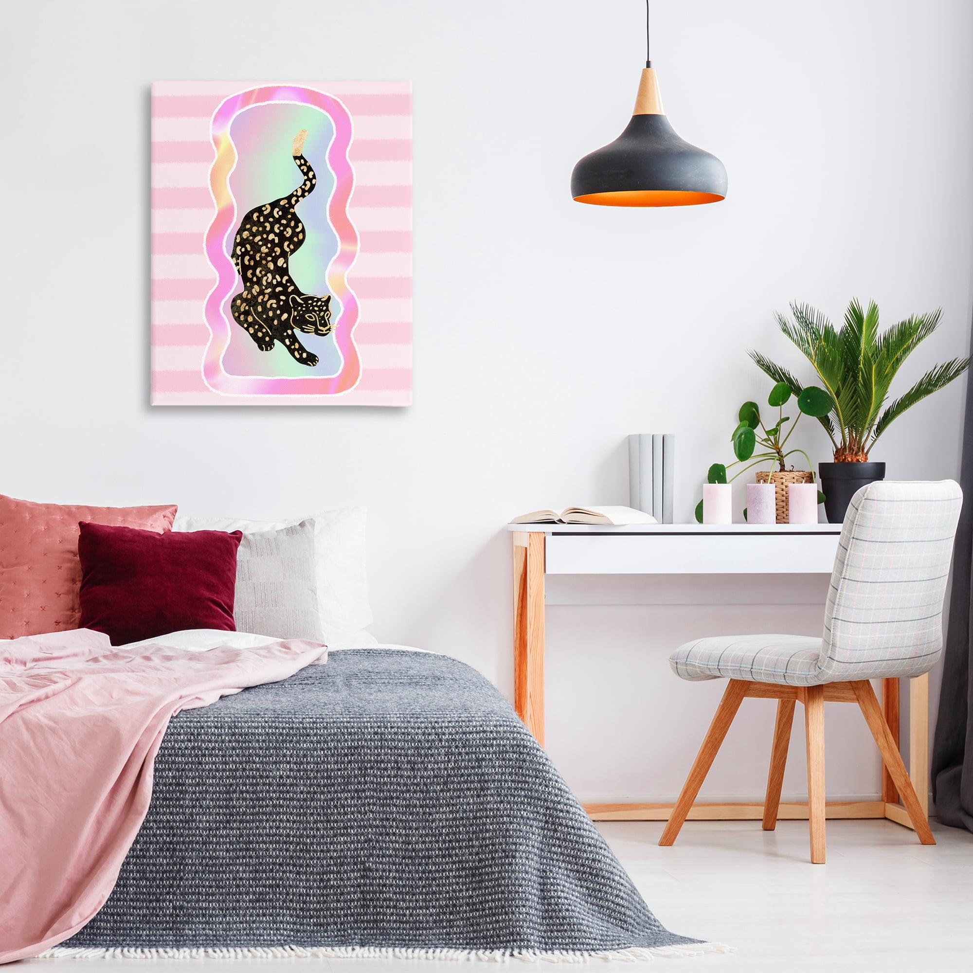 Stupell Industries Leopard & Pink Stripes Animals & Insects Painting Gallery Wrapped Canvas Art Print Wall Art, 30 x 40