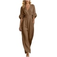 thumbnail image 2 of YanHoo Plus Size Jumpsuit for Women Half Sleeve V Neck Jumpsuits Wide Leg Pants Rompers with Pockets, 2 of 8
