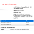 thumbnail image 2 of Grille Molding - Compatible with 2021 - 2022 Honda Accord, 2 of 2