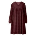 thumbnail image 4 of USSUMA Dresses for Women 2025 Casual Spring Summer Dresses Long Sleeve V Neck Casual Solid Color Maxi Dress Elegant Skirt Lightweight Skirt Gym Up to 45% off Wine Dress Size-S, 4 of 4