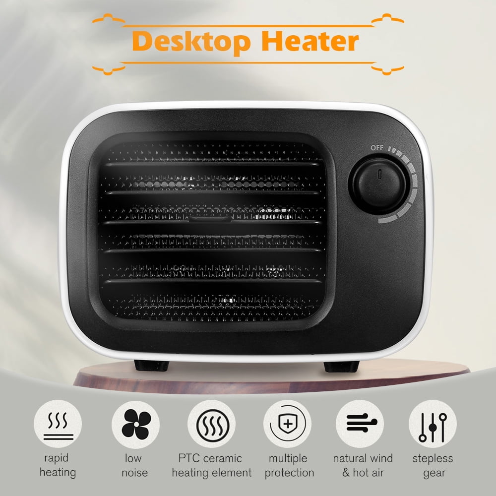 MABOTO Space Mini Desk Mini Blow Natural Wind Hot Air Portable Electric Heaters Fan PTC Ceramic Heating Element for Office Home Tabletop Indoor Use