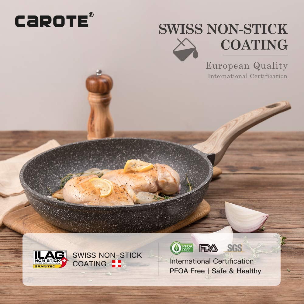 Suitable For All Stove Including Induction Bakelite Handle With Wood Effect Carote 8 Inch Frying Pan PFOA Free Stone-Derived Non-Stick Coating From Switzerland Soft Touch 