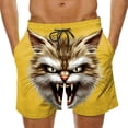 thumbnail image 2 of BRGZLK Mens Beach Shorts Summer Drawstring Waist Funny Cat Expression Print Summer Swim Trunks Novelty Beachwear Sports Vacation Shorts with Pockets, 2 of 6